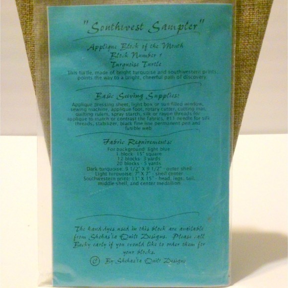 Southwest Sampler Turquoise Turtle Block of the Month Applique Pattern - Picture 2 of 2